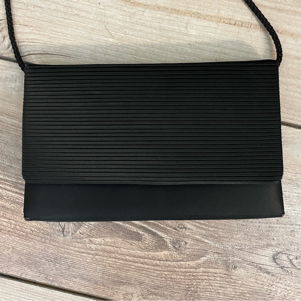 Vintage Satin‎ Bag Ribbed Black Crossbody Clutch Classic Cocktail - Picture 2 of 10